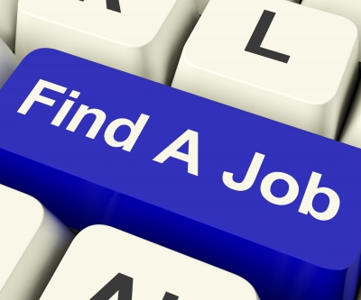 Close-up of a keyboard key labeled 'Find A Job' in blue color. - International Hotel School