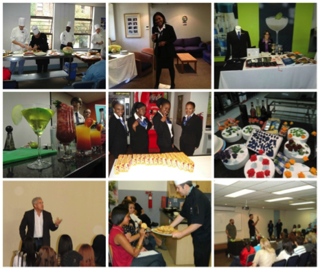 Collage showcasing various culinary and hospitality activities including food preparation and presentations. - International Hotel School
