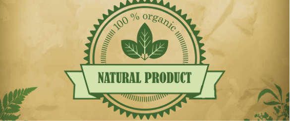 Seal design indicating a 100% organic natural product with green leaves and a beige background. - International Hotel School