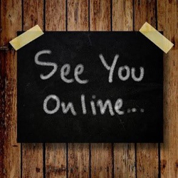 Chalkboard displaying the message 'See You Online' with a rustic wooden background. - International Hotel School