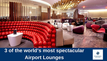 Interior view of a modern airport lounge with unique seating arrangements and decor. - International Hotel School