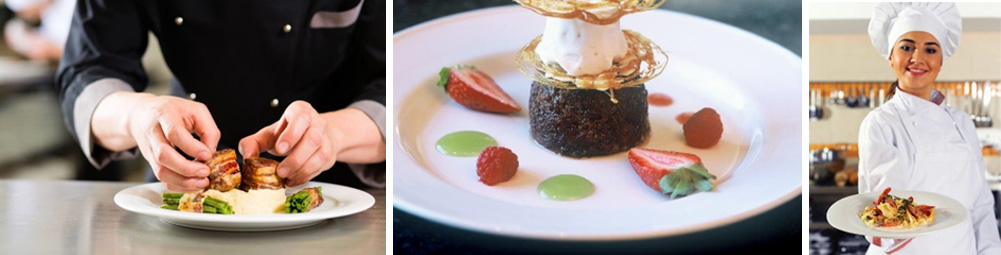 A chef skillfully plating a gourmet dish with attention to detail and presentation. - International Hotel School