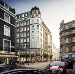 A luxury hotel building in London with a modern architectural design and surrounding streets. - International Hotel School