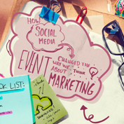 Visual representation of event marketing concepts with social media elements and notes. - International Hotel School