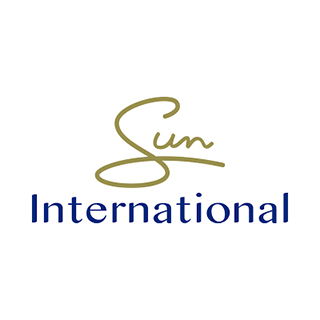 Logo of Sun International featuring a stylized sun and the name in blue text. - International Hotel School