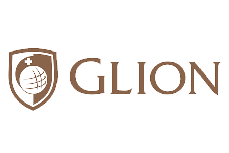 Logo of Glion Institute of Higher Education featuring a shield and globe design. - International Hotel School