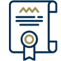 Icon representing a diploma with a gold emblem on a blue background. - International Hotel School