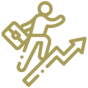 Icon representing employment status with a stylized figure and briefcase in a gold color scheme. - International Hotel School